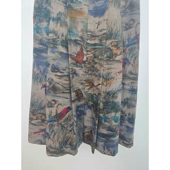 Vintage Geiger Wool Pleated Midi Skirt Nature Scene Animal Print Austria 38 - Picture 7 of 11